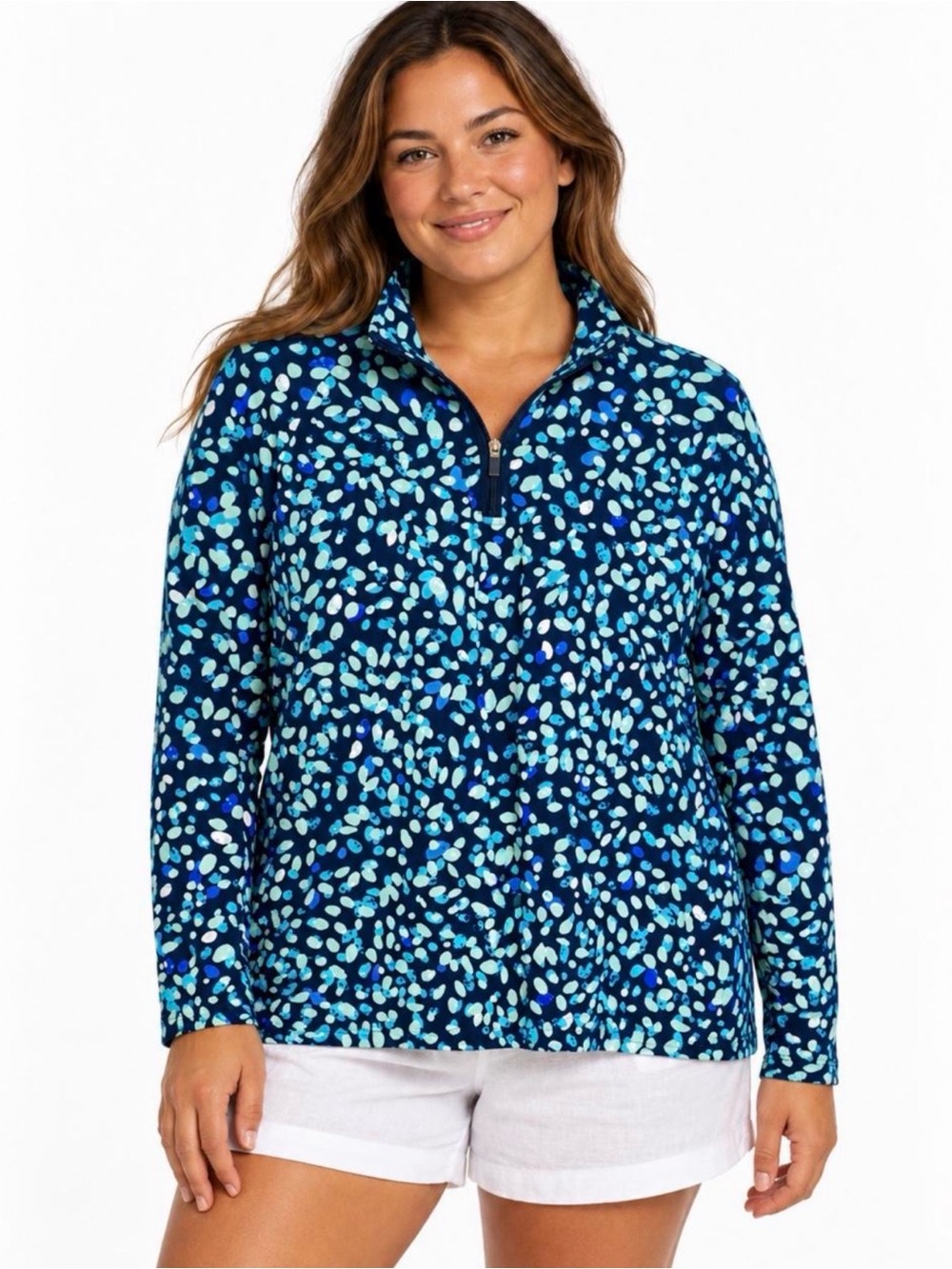 $70 - EUC Lands’ End Blue Abstract Quarter-Zip Pullover • XL 18